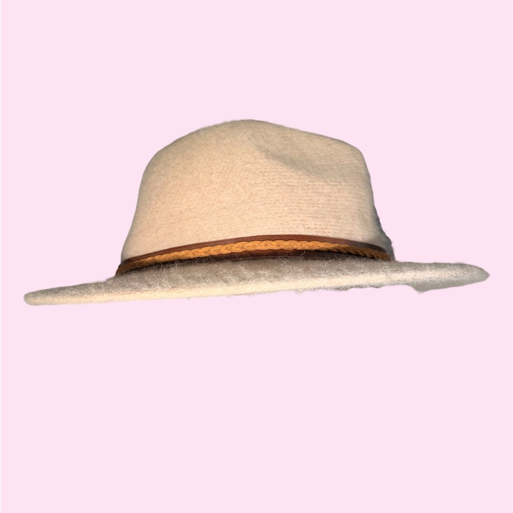 Womens Ivory Wide-Brim Fedora Hat with Braided Band